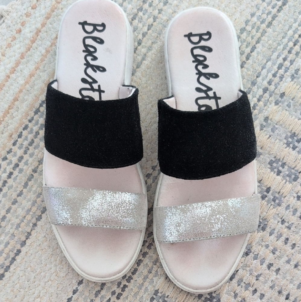 Blackstone Black and Silver Slide Sandals